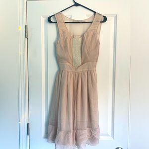 Anthropologie Burlapp Beige/Blush Beaded Dress, Small